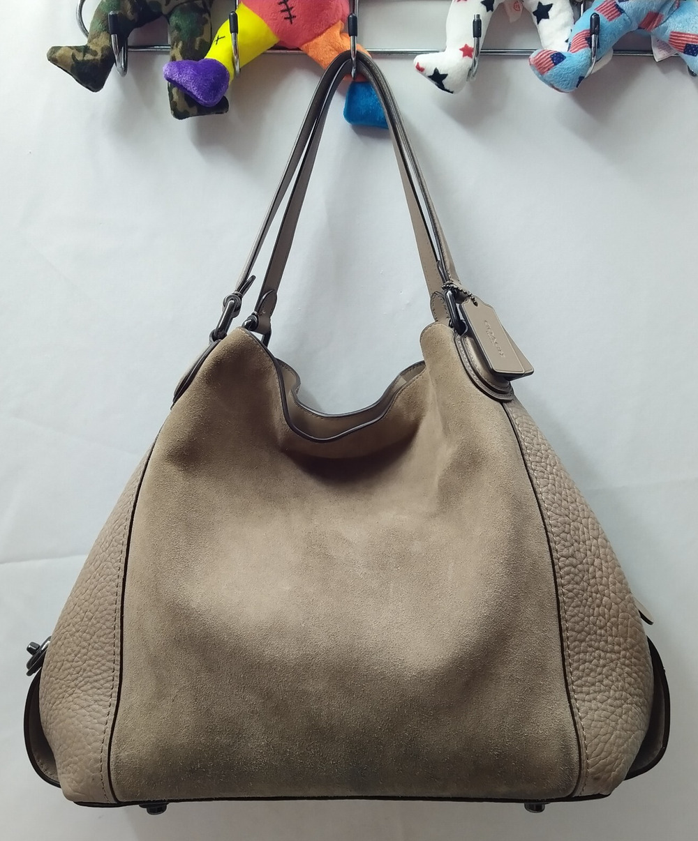 Coach Edie Gray Pebbled Leather Suede 3 Compartments Shoulder Bag